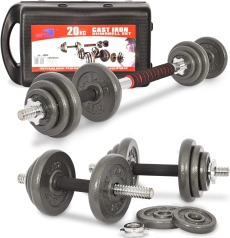 SKY LAND Adjustable Dumbbell Set 20KG with Connector EM-9229-20 | Cast Iron Dumbbell Set for Strength Training, Home Gym, Full Body Workouts | Converts to Barbell, Anti-Slip Grip, Durable Case – Black