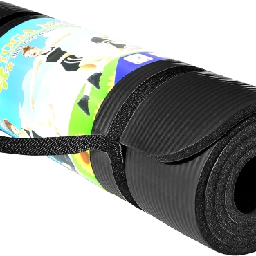 SKY LAND Yoga Mat 10mm Thick Non-Slip NBR Exercise Mat with Carry Strap – Extra Cushioning for Yoga, Pilates, HIIT, Stretching & Home Workouts – Durable Fitness Gym Mat (Black, 183 x 61cm) EM-9315-H