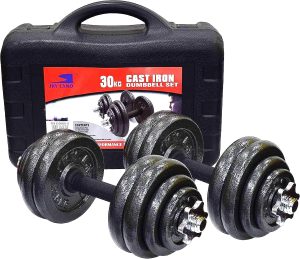 SKY LAND Cast Iron Dumbbell Set 30KG EM-9221-30 – Adjustable Dumbbell Set for Home Gym, Chrome Handles, Anti-Slip Grip, Star Lock Collars, Durable Black Finish – Unisex Adult Strength Training Set