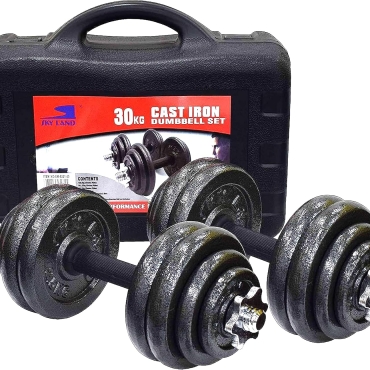 SKY LAND Cast Iron Dumbbell Set 30KG EM-9221-30 – Adjustable Dumbbell Set for Home Gym, Chrome Handles, Anti-Slip Grip, Star Lock Collars, Durable Black Finish – Unisex Adult Strength Training Set