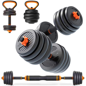 SKY LAND 4-in-1 Adjustable Dumbbell, Barbell, Kettlebell & Push-Up Set for Strength Training, 20KG Dumbbell Set, Anti-Skid Handle, Environmentally Friendly Material, EM-9268-20