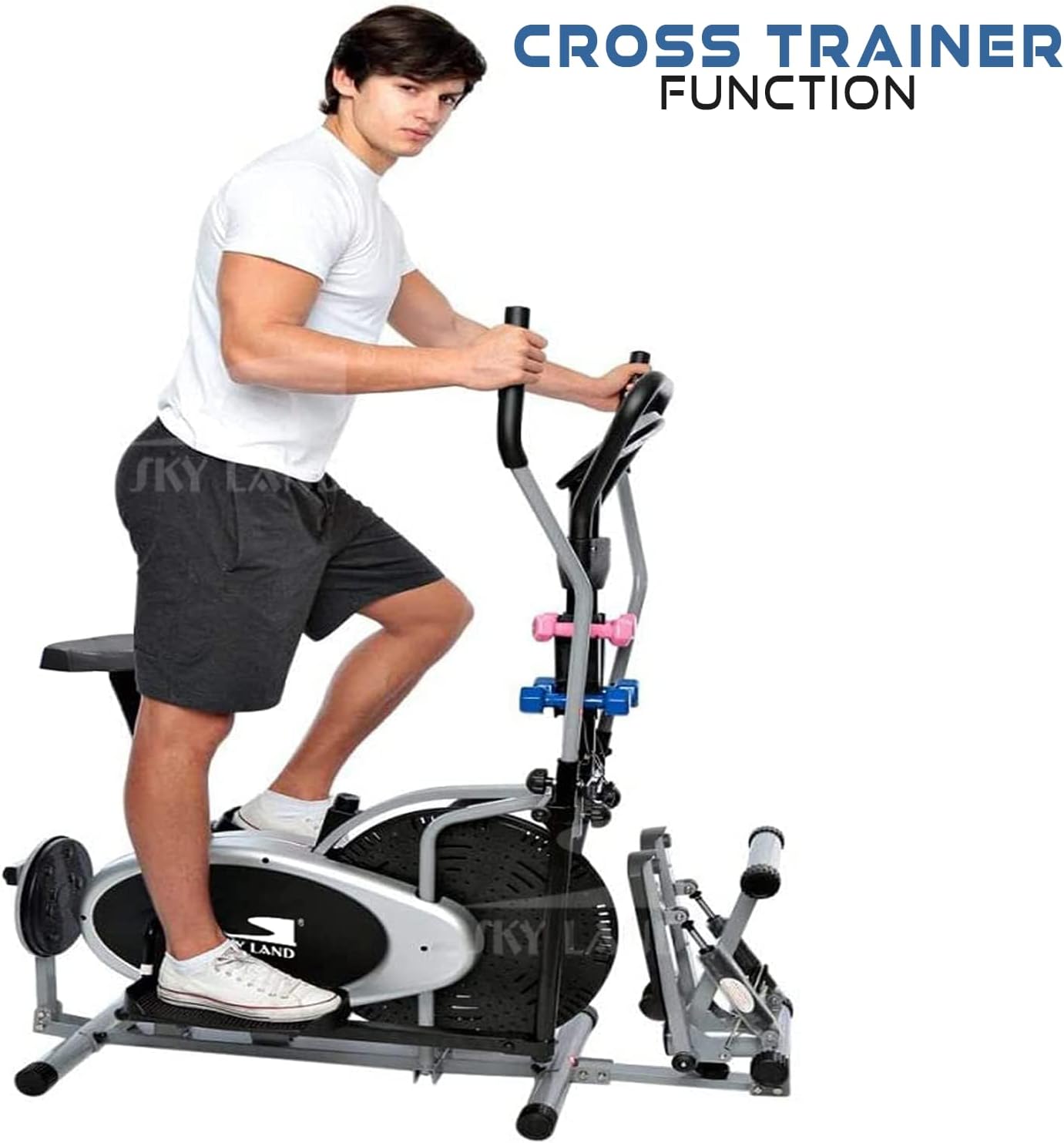 5-in-1 Orbitrek Exercise Bike | Elliptical Cycle with Stepper, Twister & Dumbbells | Adjustable Resistance | LCD Monitor & Cushioned Seat | Full-Body Home Gym Workout | EM-1133 - Image 5