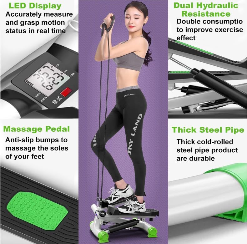 Steppers for Exercise, Mini Stair Stepper With Resistance Rope, Desk Step Machine with Dual Resistance Bands, Full Body Cardio Workout Equipment With LCD Display- EM-2182 - Image 3