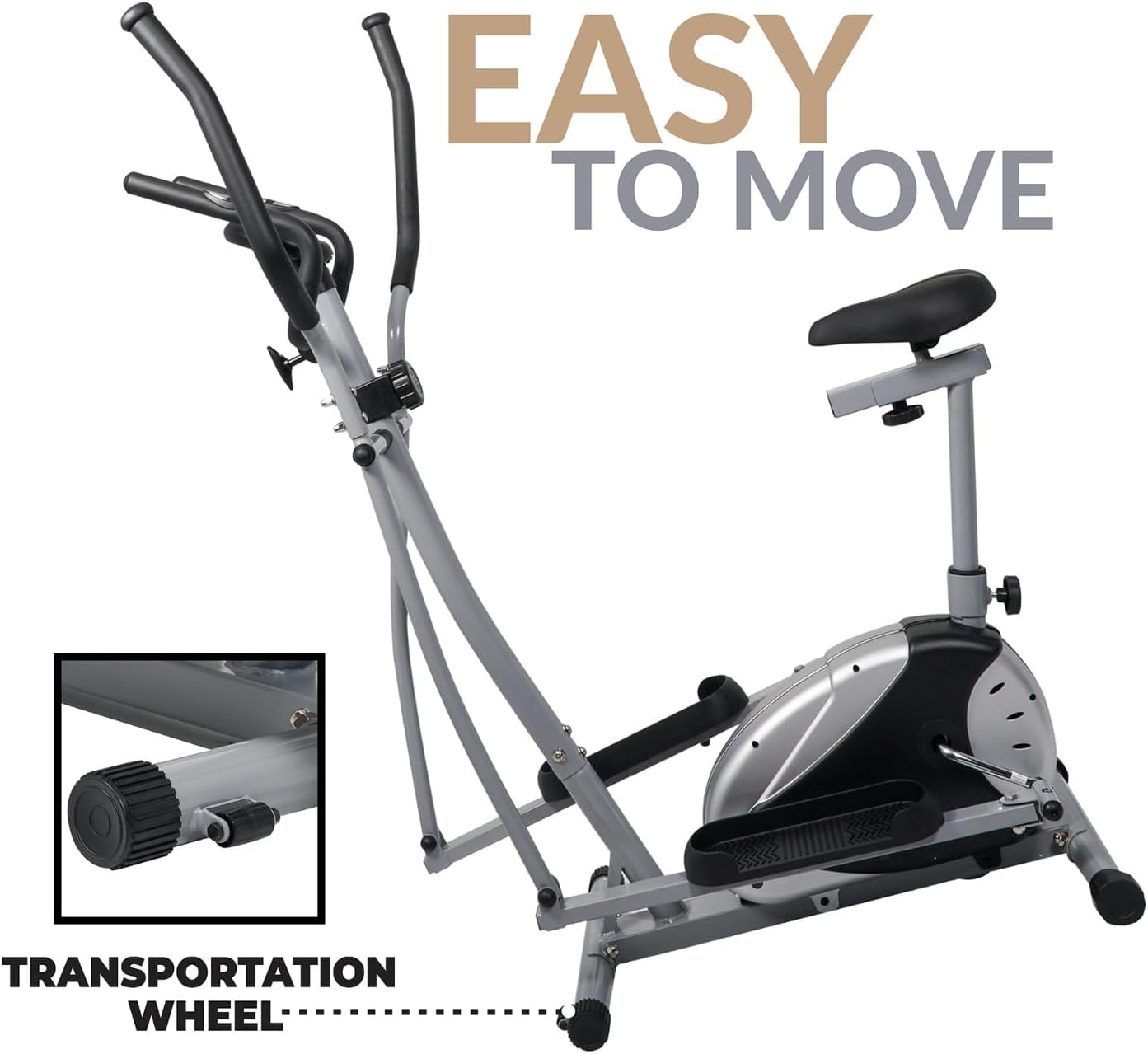 Magnetic Exercise Bike, Elliptical Cardio Fitness Machine for Home with 8-Level Resistance, Adjustable Seat, Digital Monitor & Pulse Sensors ?C Black/Grey EM-1532 - Image 5