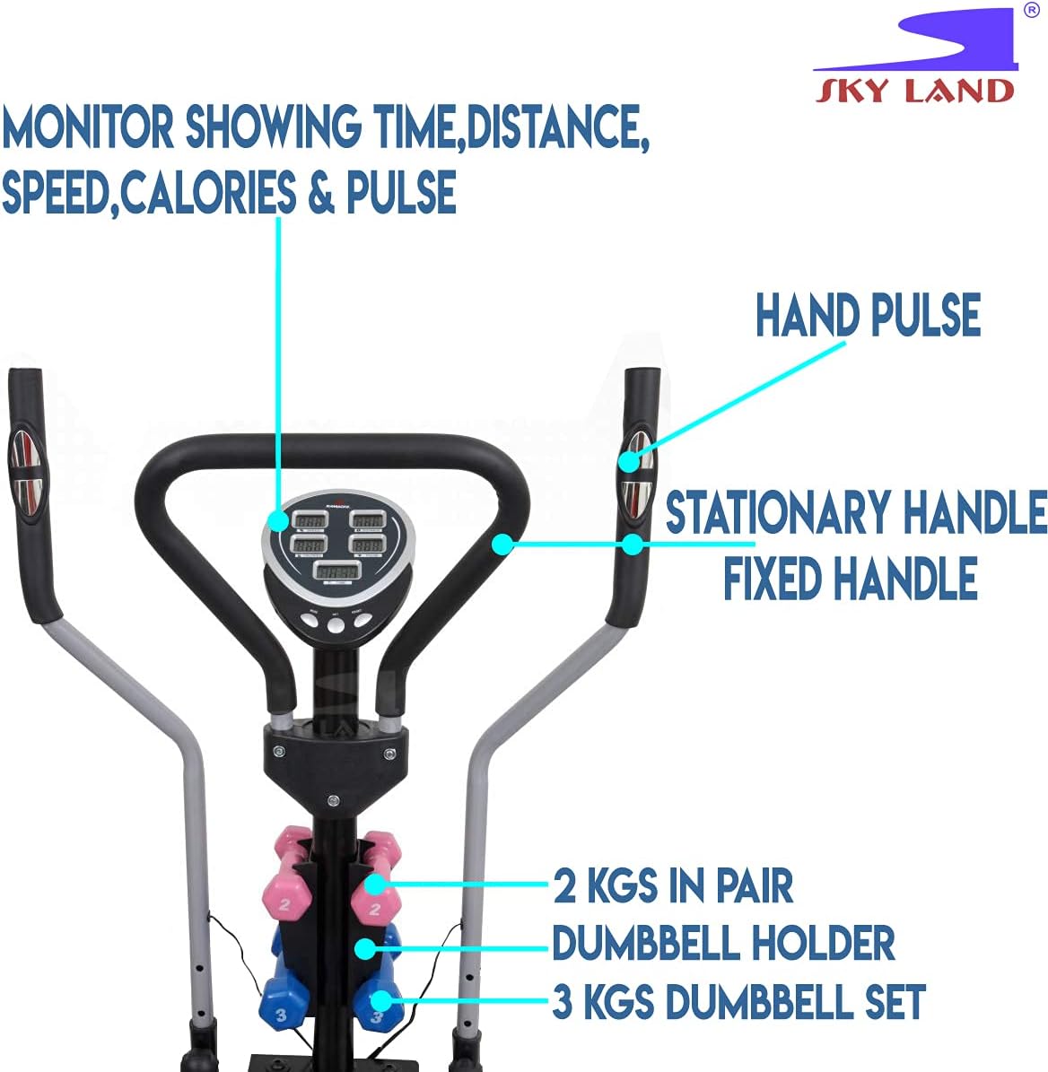 5-in-1 Orbitrek Exercise Bike | Elliptical Cycle with Stepper, Twister & Dumbbells | Adjustable Resistance | LCD Monitor & Cushioned Seat | Full-Body Home Gym Workout | EM-1133 - Image 8