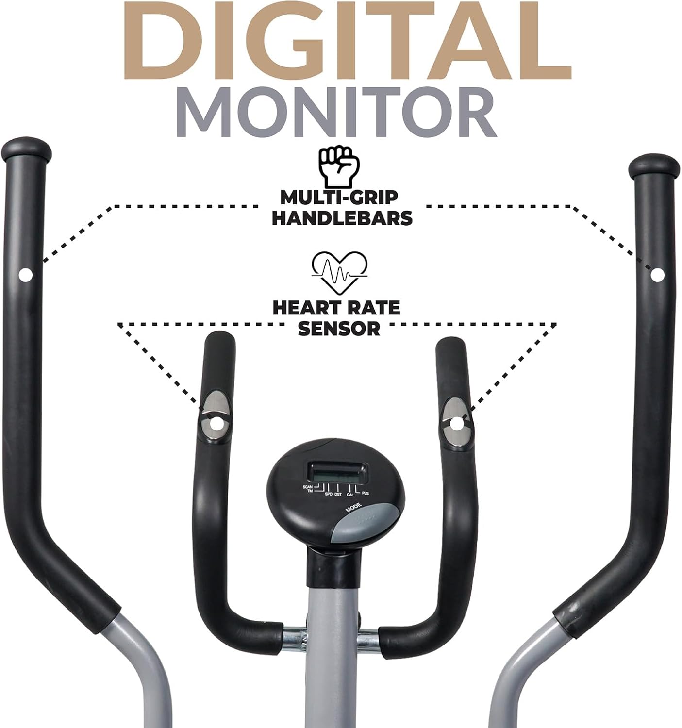 Magnetic Exercise Bike, Elliptical Cardio Fitness Machine for Home with 8-Level Resistance, Adjustable Seat, Digital Monitor & Pulse Sensors ?C Black/Grey EM-1532 - Image 3