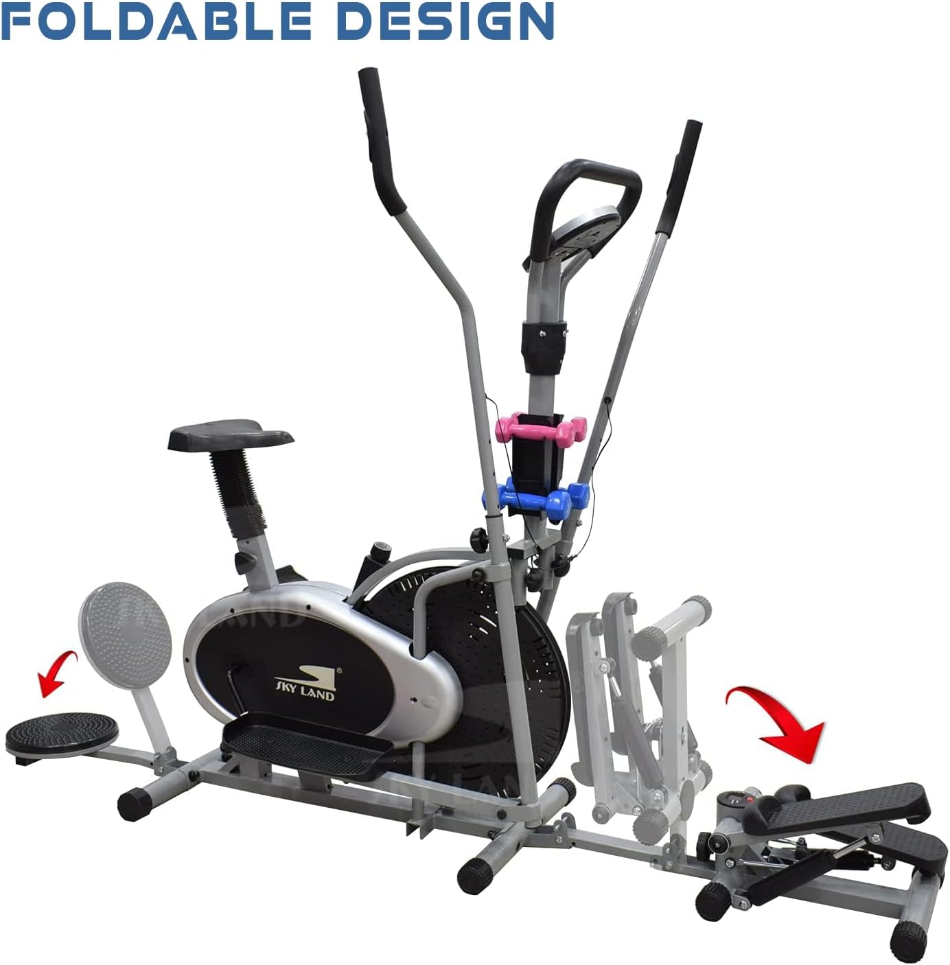 5-in-1 Orbitrek Exercise Bike | Elliptical Cycle with Stepper, Twister & Dumbbells | Adjustable Resistance | LCD Monitor & Cushioned Seat | Full-Body Home Gym Workout | EM-1133 - Image 3