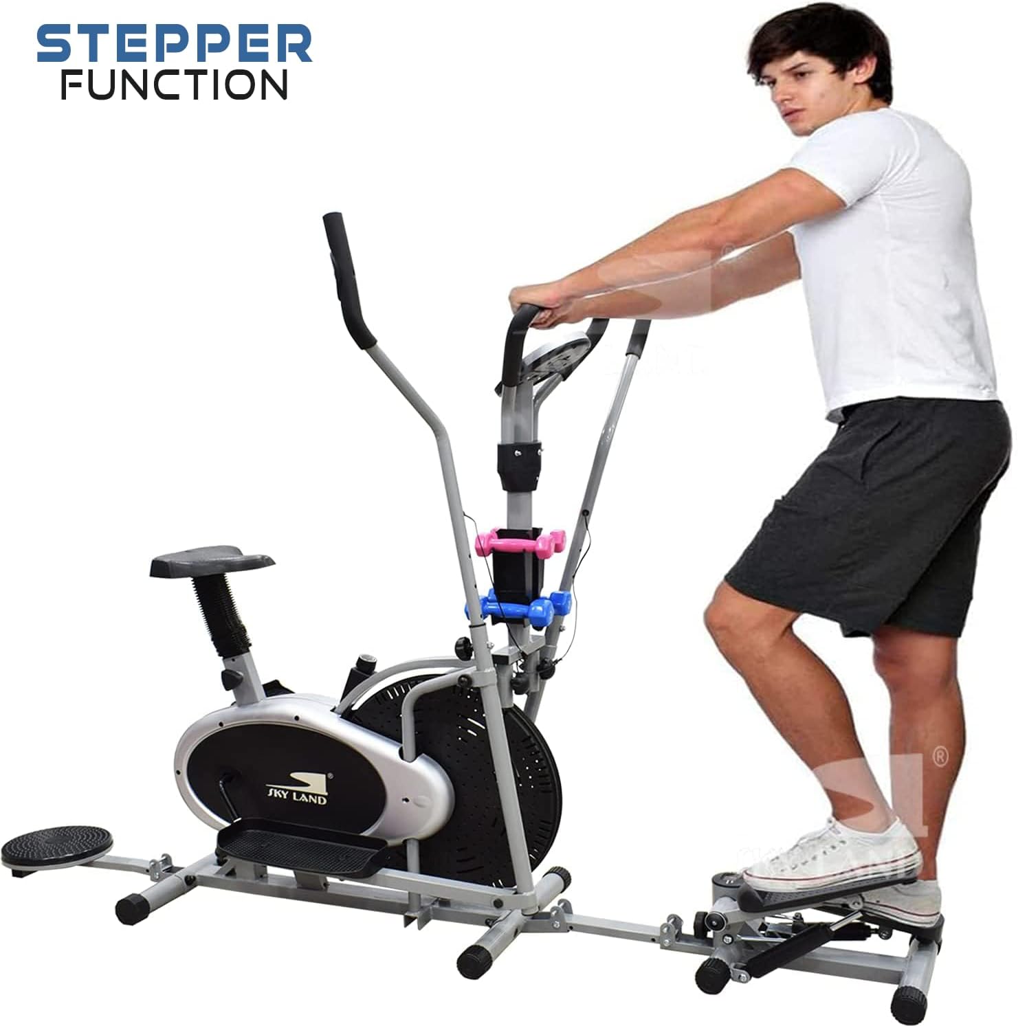 5-in-1 Orbitrek Exercise Bike | Elliptical Cycle with Stepper, Twister & Dumbbells | Adjustable Resistance | LCD Monitor & Cushioned Seat | Full-Body Home Gym Workout | EM-1133 - Image 7