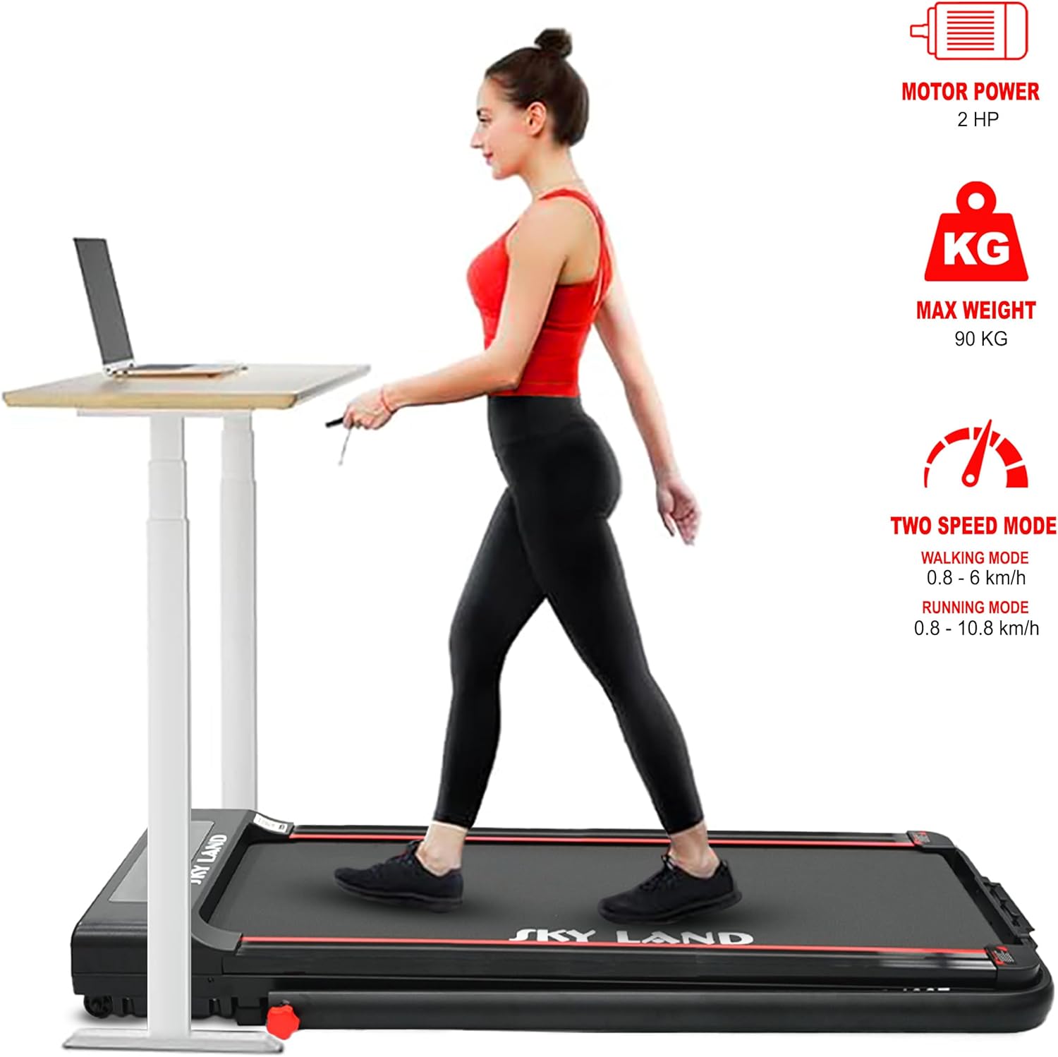Under Desk Treadmill Walking Pad with 2HP Motor | Foldable Treadmill With Bluetooth, LED Display & Remote Control | Running Machine 2 Speed Modes for Home & Office, EM-1307 - Image 2