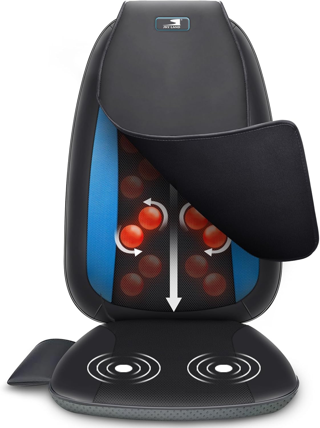 Shiatsu Back Massager Seat with Heat | Deep Tissue Kneading Massage Seat Cushion for Full Back | Soothing Heat, Vibration & Adjustable Zones | Chair Pad for Home & Office ?C Ideal Gift EM-5229