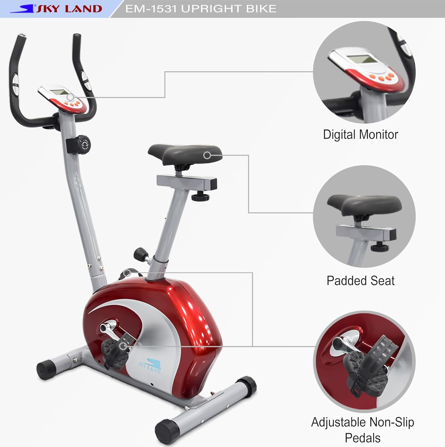Magnetic Upright Exercise Bike for Home Gym ?C Adjustable Seat & Handlebar, Digital Display, 8 Resistance Levels, Silent Indoor Cycling Bike for Full-Body Cardio & Strength Training (EM-1531) - Image 4