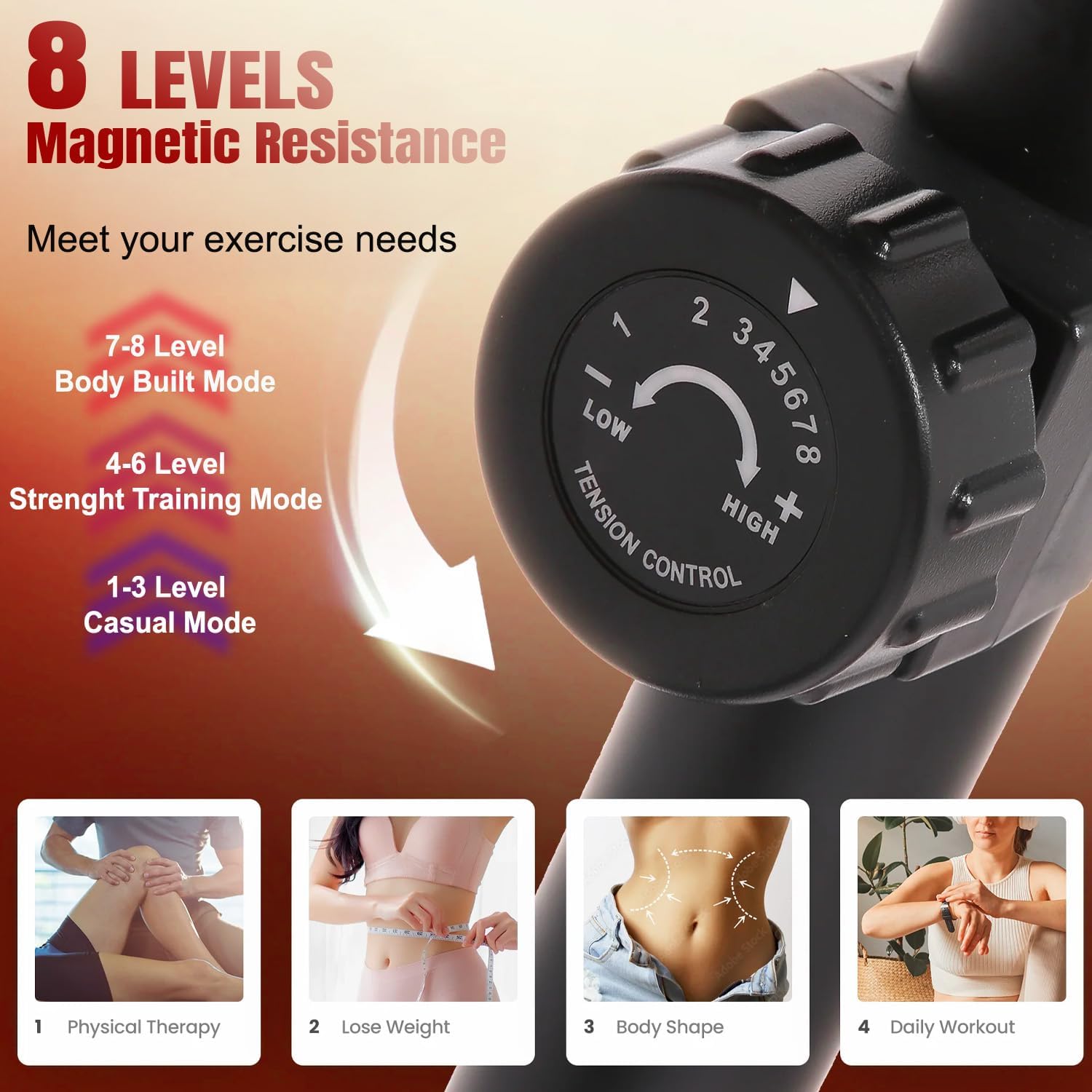 Upright Exercise Bike EM-1574, 8-Level Magnetic Resistance, 4KG Flywheel, Pulse Sensors, LED Monitor, Tablet Holder, F S App | Indoor Bike for Home Cardio & Full-Body Fitness, 100KG Capacity - Image 6