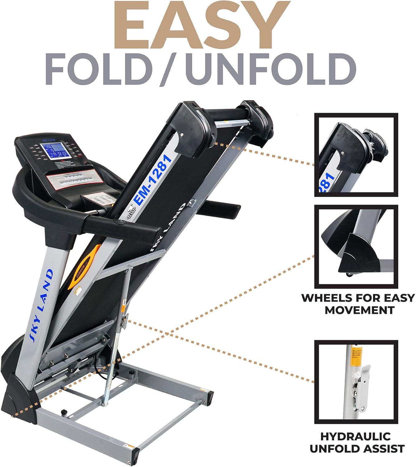 Treadmill for Home, Foldable Heavy Duty AC Motor Treadmill with 3.0 HP Continuous / 6.0 HP Peak Power, 15-Level Auto Incline, FitShow App Support, Light Commercial Cardio Machine ?C EM-1281 - Image 3