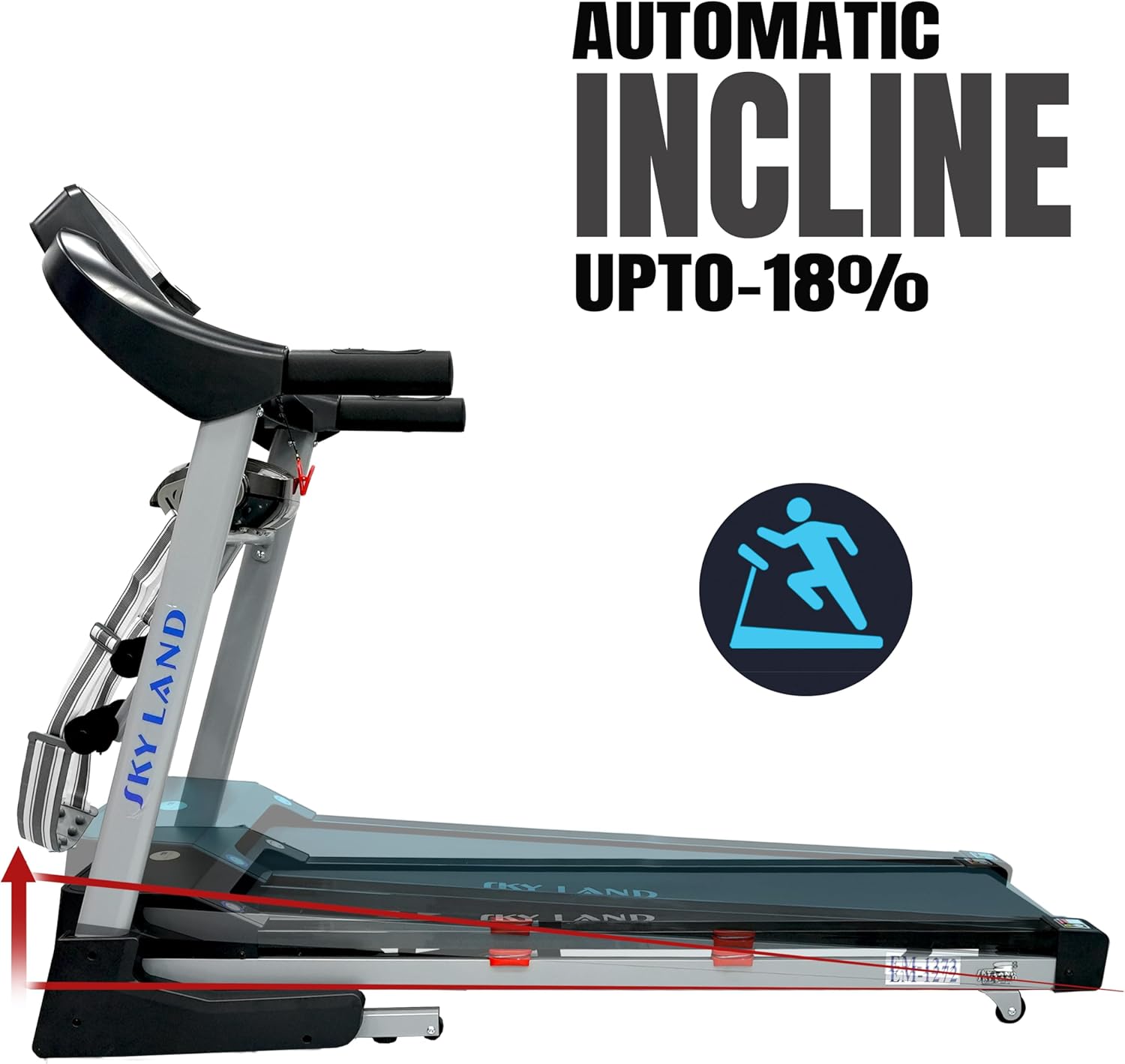 Foldable Treadmill | 5.5 HP Peak DC Motor, Built-in Massager & Bluetooth Speaker, Automatic 18% Incline | Home & Office Running Machine EM-1272 - Image 3
