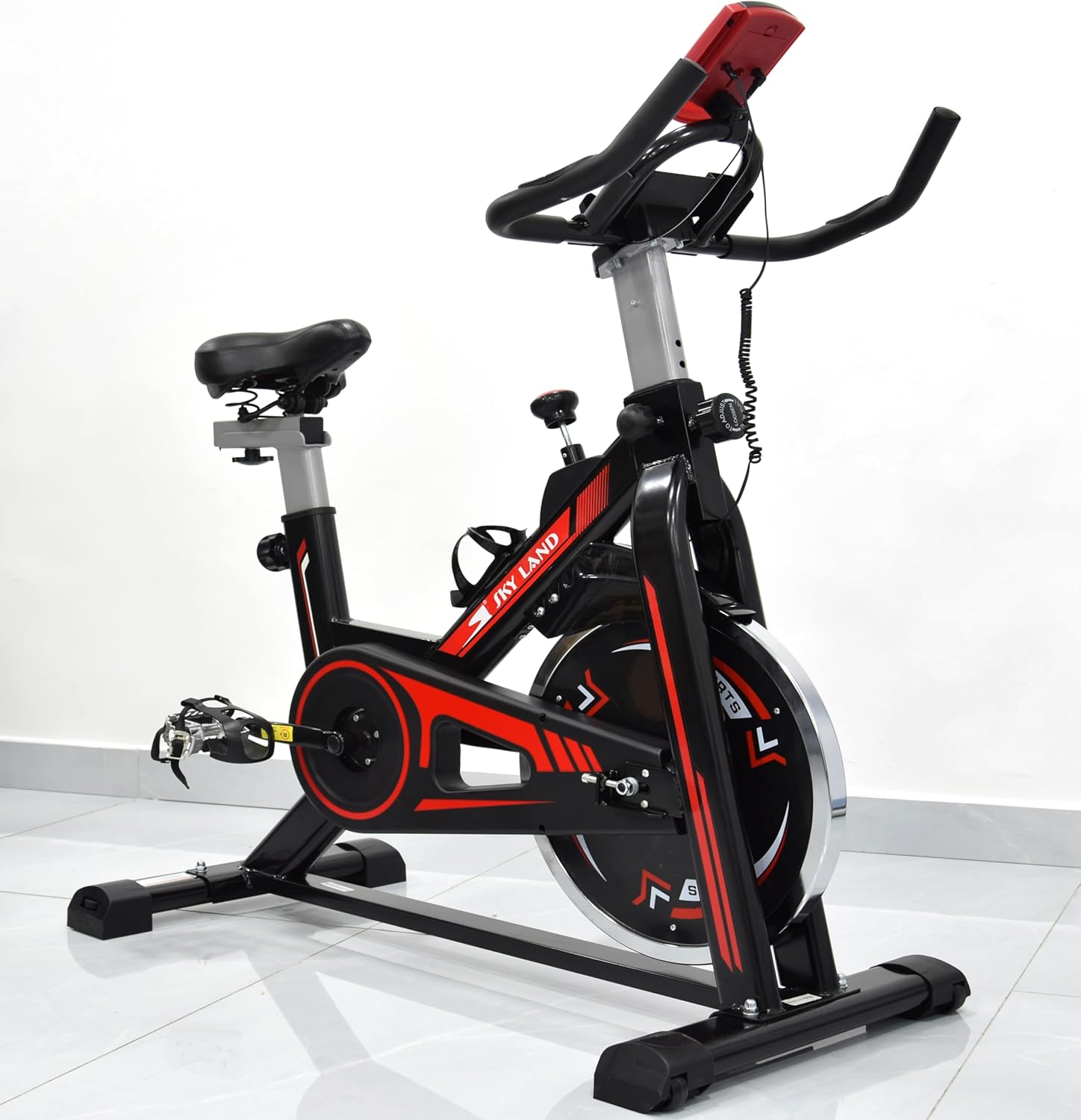 Exercise Bike, Indoor Cycling Spin Bike For Cardio & Strength Training Workouts Water Bottle Holder -Adjustable Height For Home Use, EM 1561, Red - Image 5