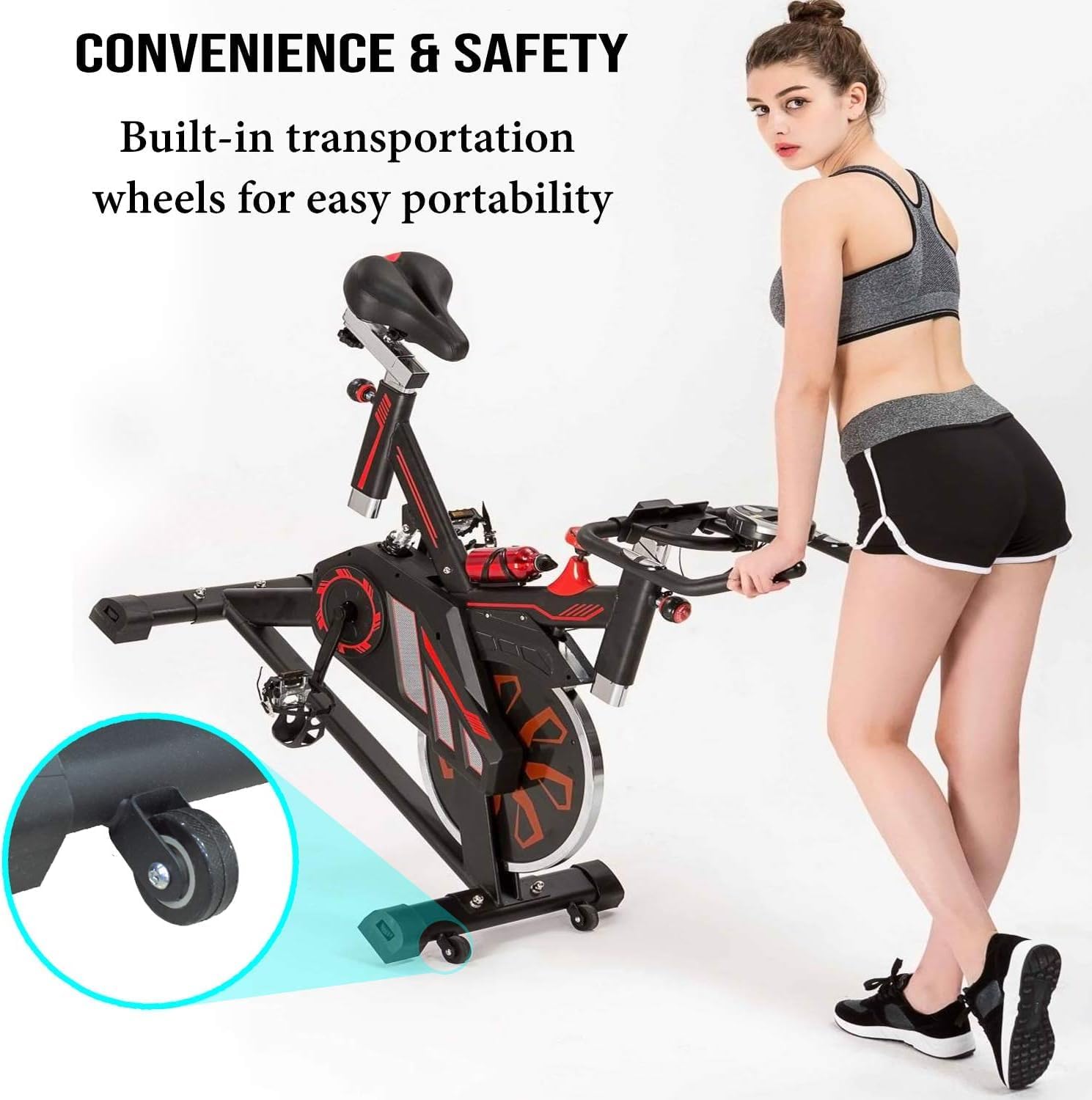 Indoor Spin Bike ?C Adjustable Stationary Exercise Bike with 8KG Flywheel, 10-Level Magnetic Resistance, LCD Display, Quiet Belt Drive & Transport Wheels for Home Gym Workouts (Black) EM-1548 - Image 2