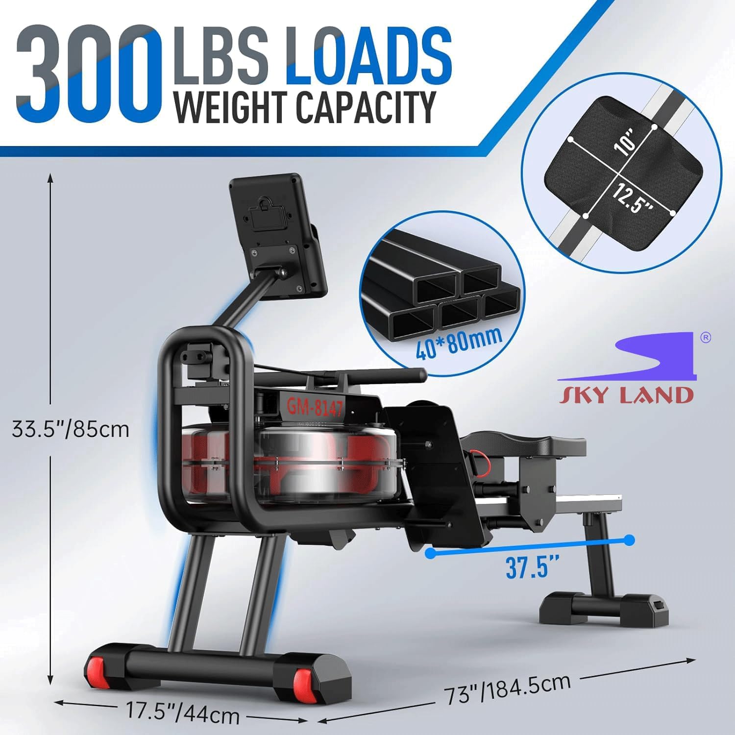 Water Rowing Machine for Home Use ?C Indoor Cardio Rower with 14L Tank, Bluetooth App, LCD Monitor, Foldable Storage & 136KG Capacity Fitness Equipment GM-8147 - Image 2