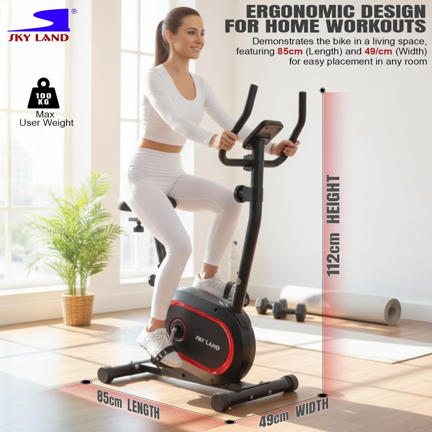 Upright Exercise Bike EM-1574, 8-Level Magnetic Resistance, 4KG Flywheel, Pulse Sensors, LED Monitor, Tablet Holder, F S App | Indoor Bike for Home Cardio & Full-Body Fitness, 100KG Capacity - Image 3