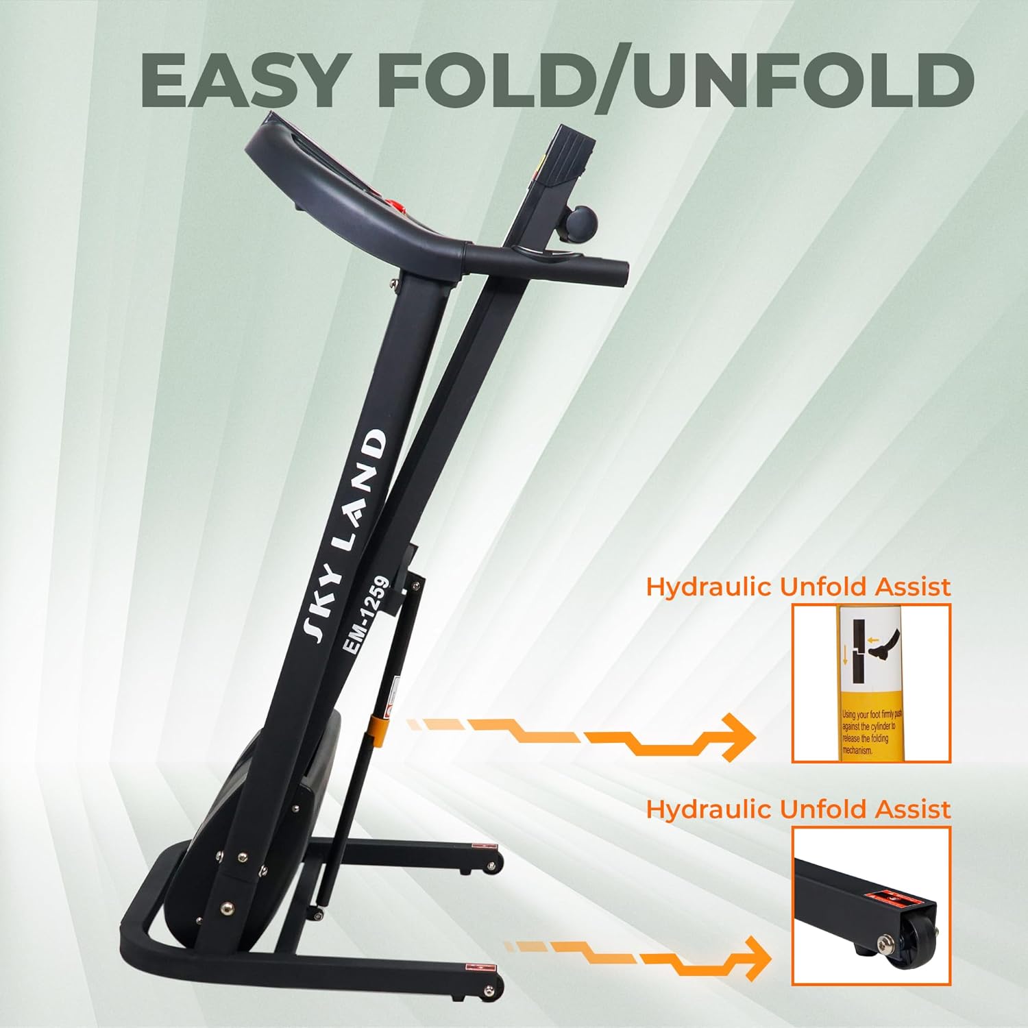 Motorized Treadmill | 3 HP Peak Foldable Running Machine for Home Use | Hydraulic Soft-Drop System, LCD Display, Pulse Sensor, Preset Programs, Compact Design EM-1259 - Image 3