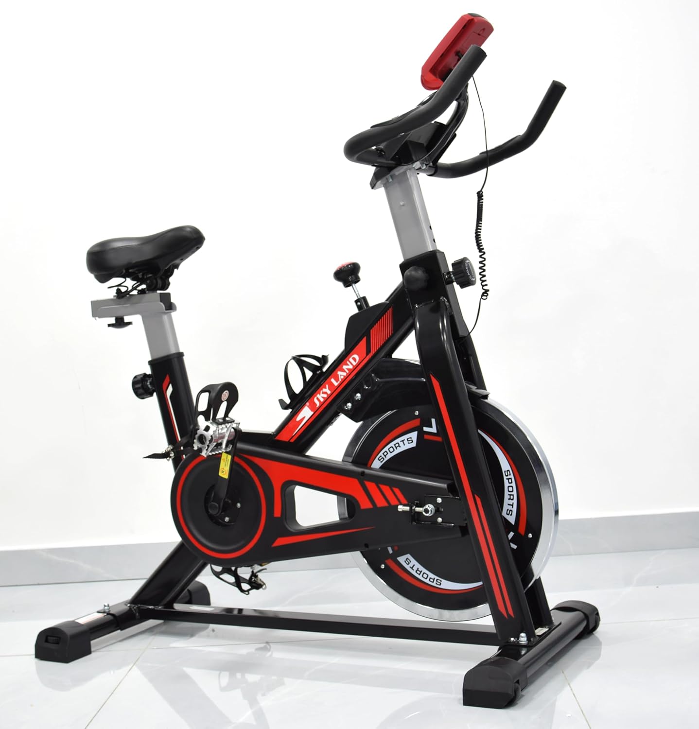 Exercise Bike, Indoor Cycling Spin Bike For Cardio & Strength Training Workouts Water Bottle Holder -Adjustable Height For Home Use, EM 1561, Red - Image 3