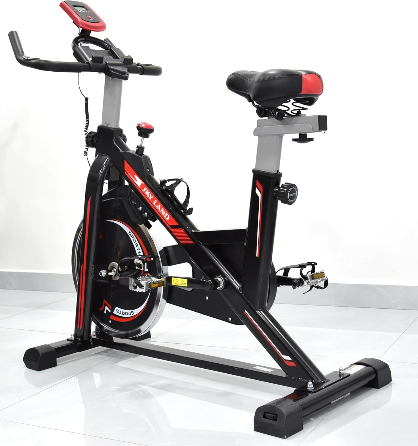 Exercise Bike, Indoor Cycling Spin Bike For Cardio & Strength Training Workouts Water Bottle Holder -Adjustable Height For Home Use, EM 1561, Red - Image 4