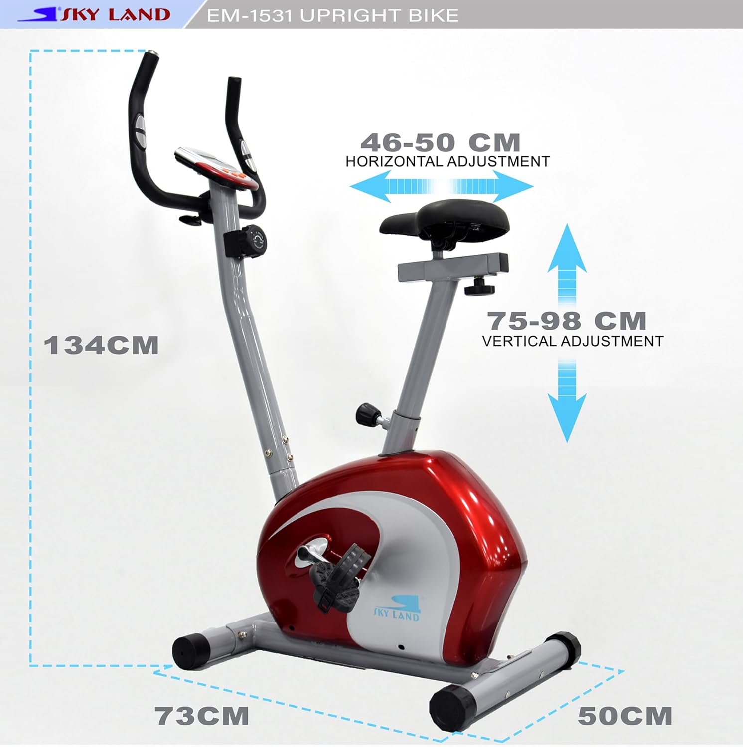 Magnetic Upright Exercise Bike for Home Gym ?C Adjustable Seat & Handlebar, Digital Display, 8 Resistance Levels, Silent Indoor Cycling Bike for Full-Body Cardio & Strength Training (EM-1531) - Image 6