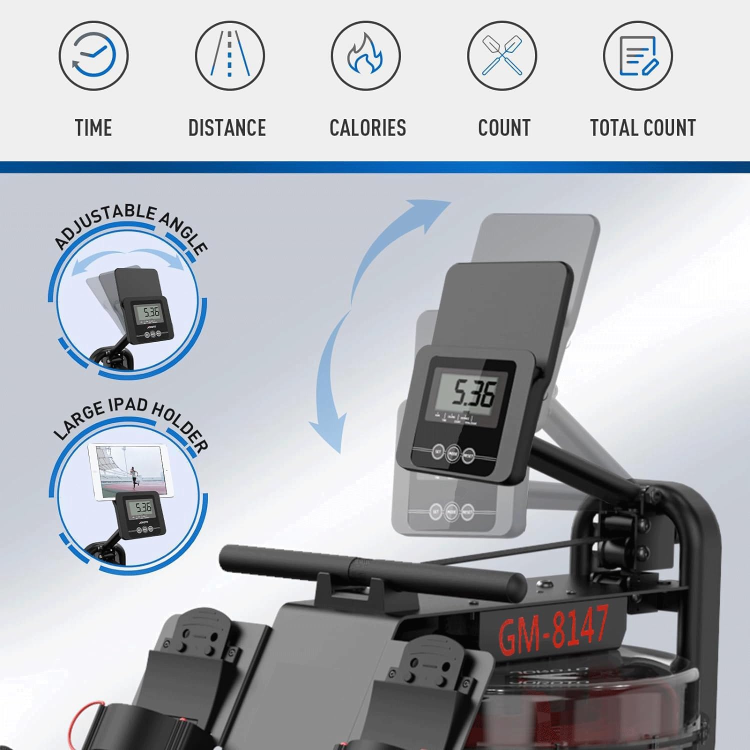 Water Rowing Machine for Home Use ?C Indoor Cardio Rower with 14L Tank, Bluetooth App, LCD Monitor, Foldable Storage & 136KG Capacity Fitness Equipment GM-8147 - Image 3