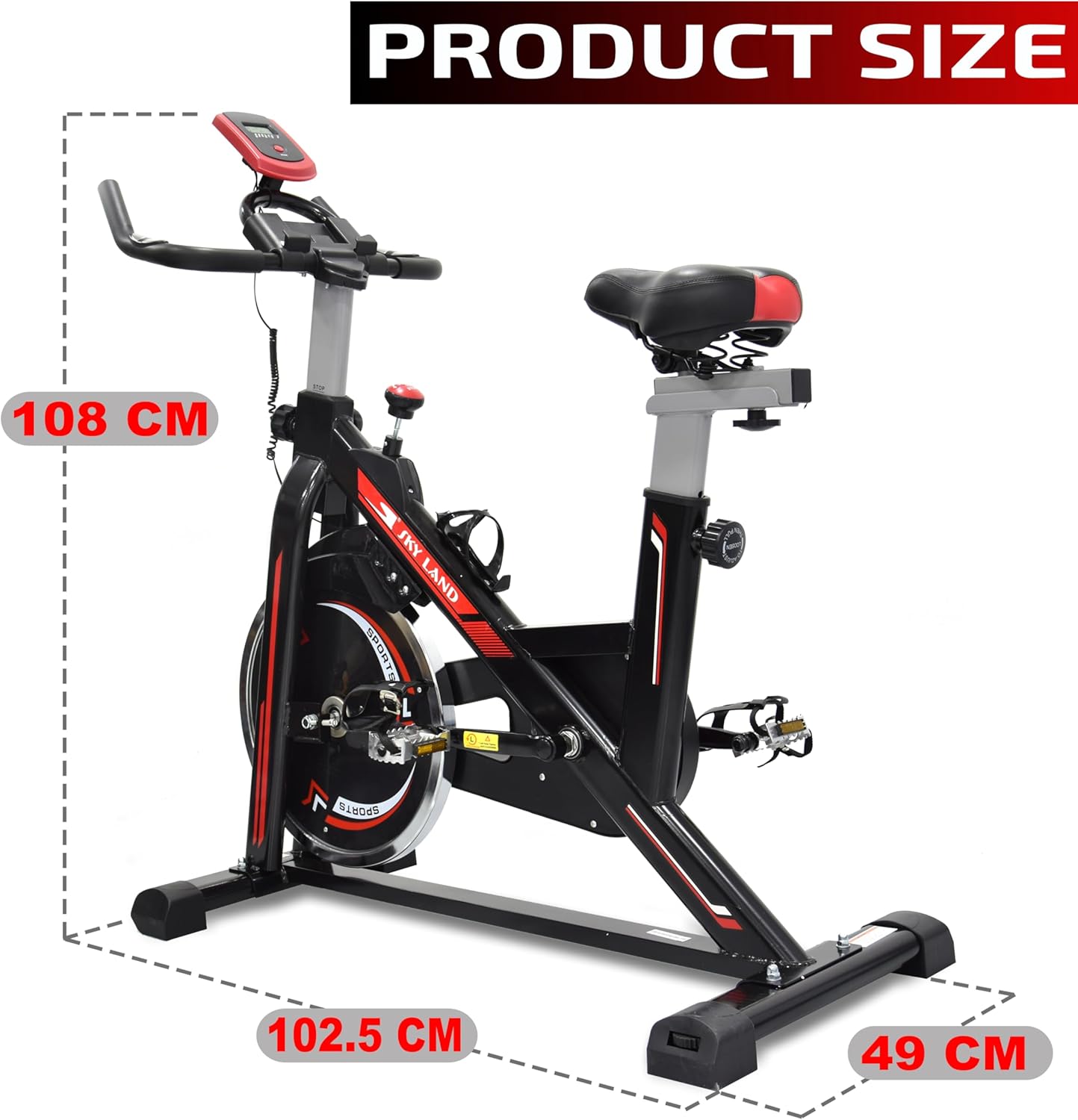 Exercise Bike, Indoor Cycling Spin Bike For Cardio & Strength Training Workouts Water Bottle Holder -Adjustable Height For Home Use, EM 1561, Red - Image 7