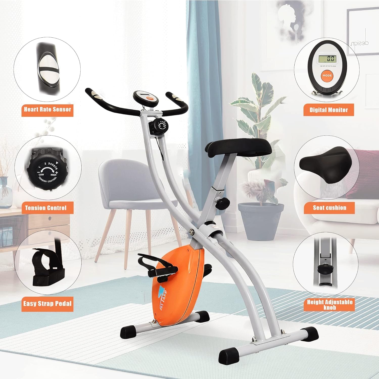 Portable Sports X bike Upright Exercise Bike With 8 Level Resistance, Stationary Exercise Bike Orange - EM-1539 - Image 2