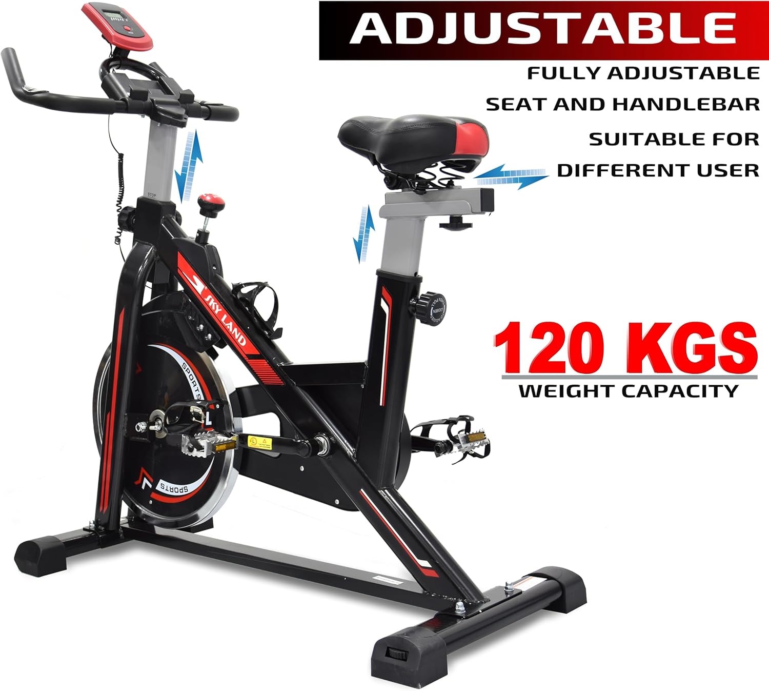 Exercise Bike, Indoor Cycling Spin Bike For Cardio & Strength Training Workouts Water Bottle Holder -Adjustable Height For Home Use, EM 1561, Red - Image 6