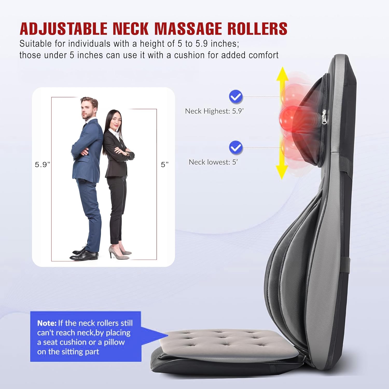 3D Shiatsu Massage Seat Cushion with Heat | Adjustable Neck, Back Massager | 2D/3D Kneading, Rolling, Air Compression & Vibration for Full Body Relaxation | Ideal Gift for Men & Women EM-5228 - Image 4