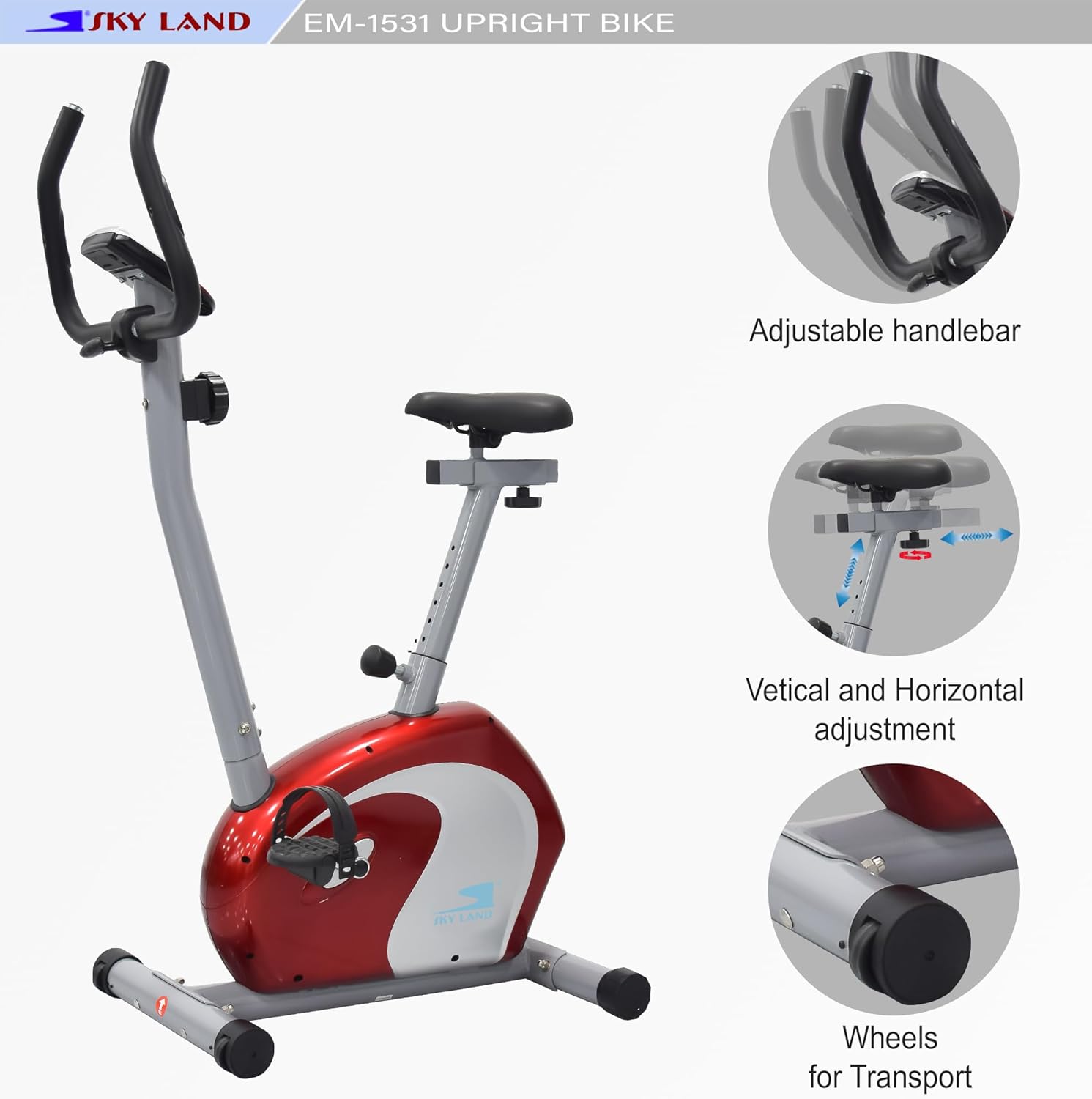 Magnetic Upright Exercise Bike for Home Gym ?C Adjustable Seat & Handlebar, Digital Display, 8 Resistance Levels, Silent Indoor Cycling Bike for Full-Body Cardio & Strength Training (EM-1531) - Image 3