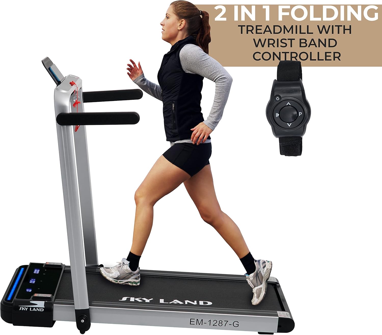 Fitness 2 in 1 Foldable Treadmill Walking pad 4 HP Peak, 12 Programs, With Large Running Surface and App Control, Pre assembled EM 1287-G, Gray - Image 2