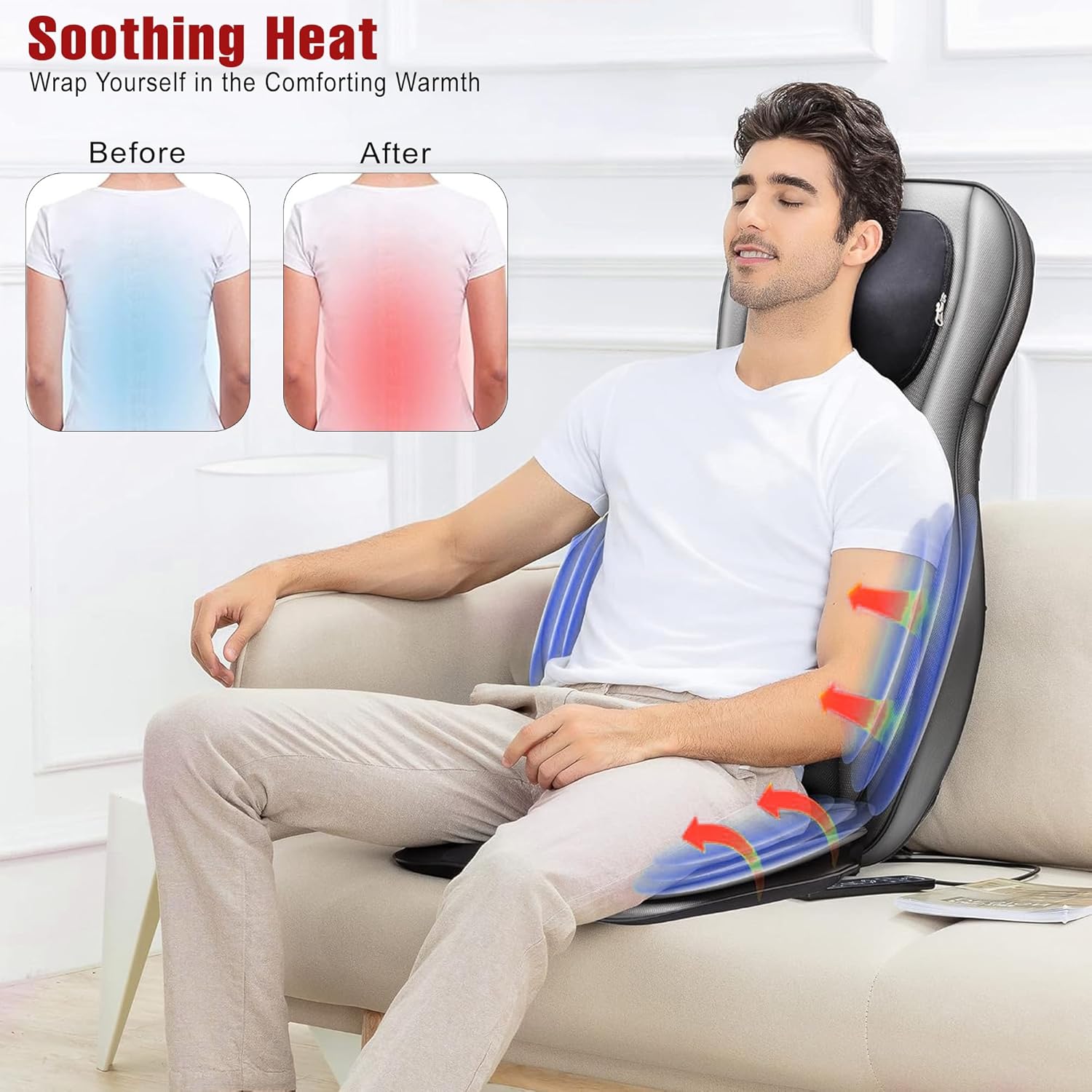 3D Shiatsu Massage Seat Cushion with Heat | Adjustable Neck, Back Massager | 2D/3D Kneading, Rolling, Air Compression & Vibration for Full Body Relaxation | Ideal Gift for Men & Women EM-5228 - Image 6