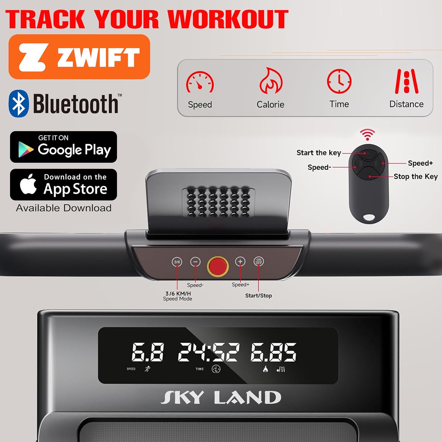 Under Desk Treadmill Walking Pad with 2HP Motor | Foldable Treadmill With Bluetooth, LED Display & Remote Control | Running Machine 2 Speed Modes for Home & Office, EM-1307 - Image 4