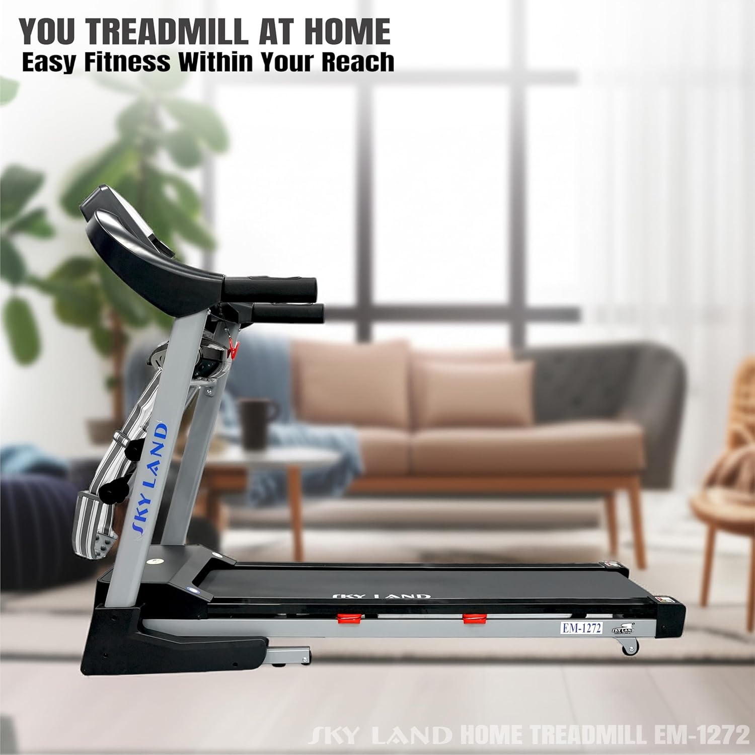 Foldable Treadmill | 5.5 HP Peak DC Motor, Built-in Massager & Bluetooth Speaker, Automatic 18% Incline | Home & Office Running Machine EM-1272 - Image 4