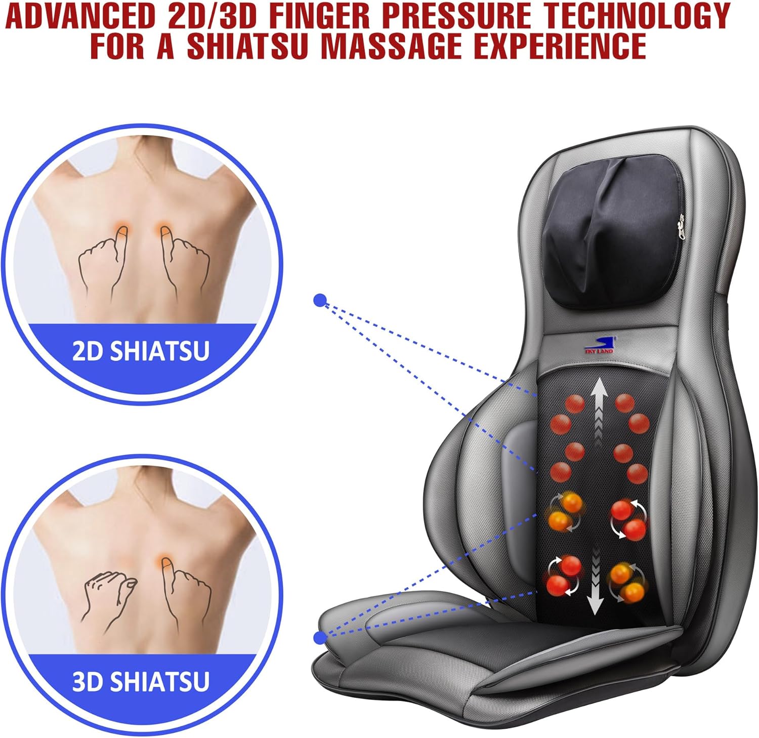 3D Shiatsu Massage Seat Cushion with Heat | Adjustable Neck, Back Massager | 2D/3D Kneading, Rolling, Air Compression & Vibration for Full Body Relaxation | Ideal Gift for Men & Women EM-5228 - Image 3