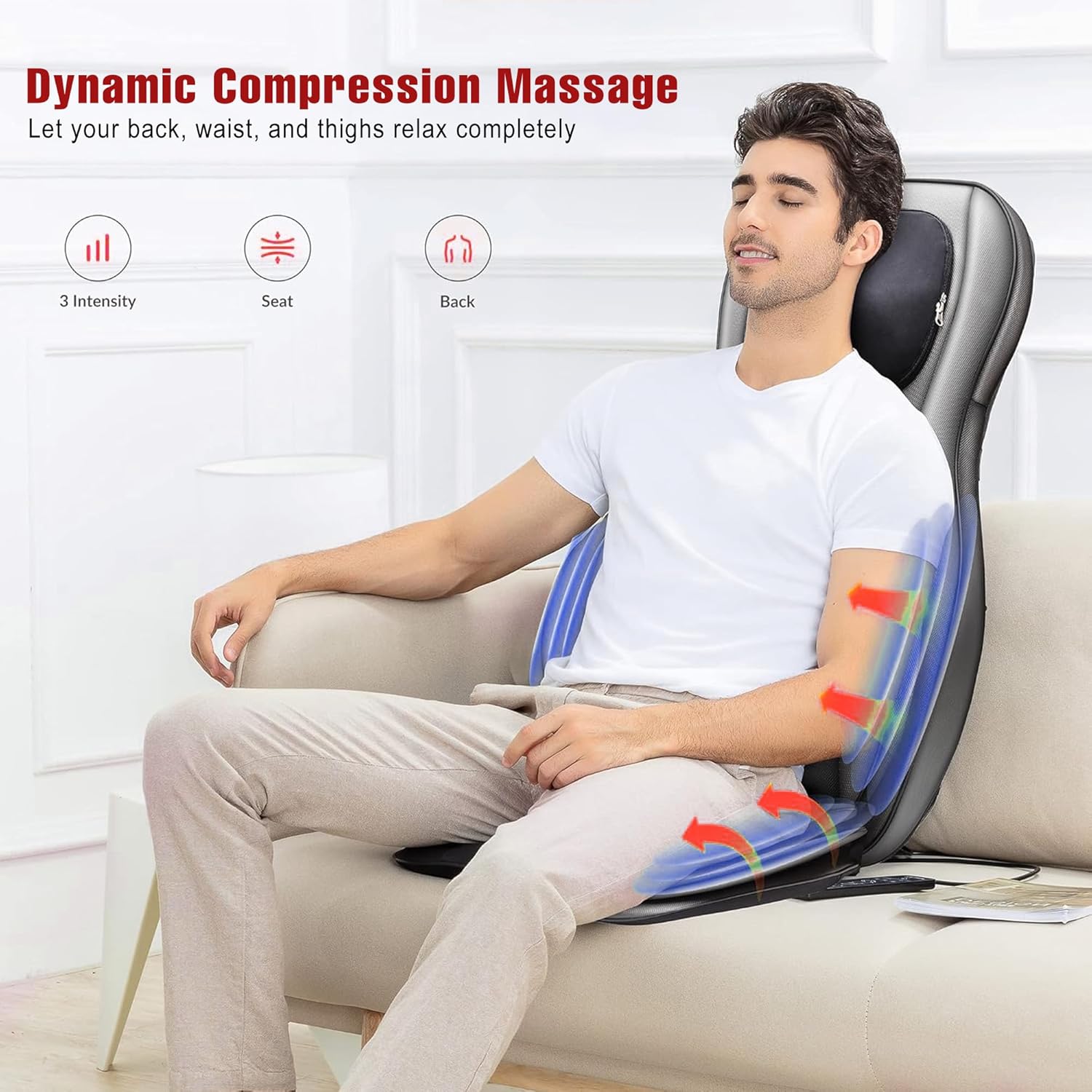 3D Shiatsu Massage Seat Cushion with Heat | Adjustable Neck, Back Massager | 2D/3D Kneading, Rolling, Air Compression & Vibration for Full Body Relaxation | Ideal Gift for Men & Women EM-5228 - Image 2