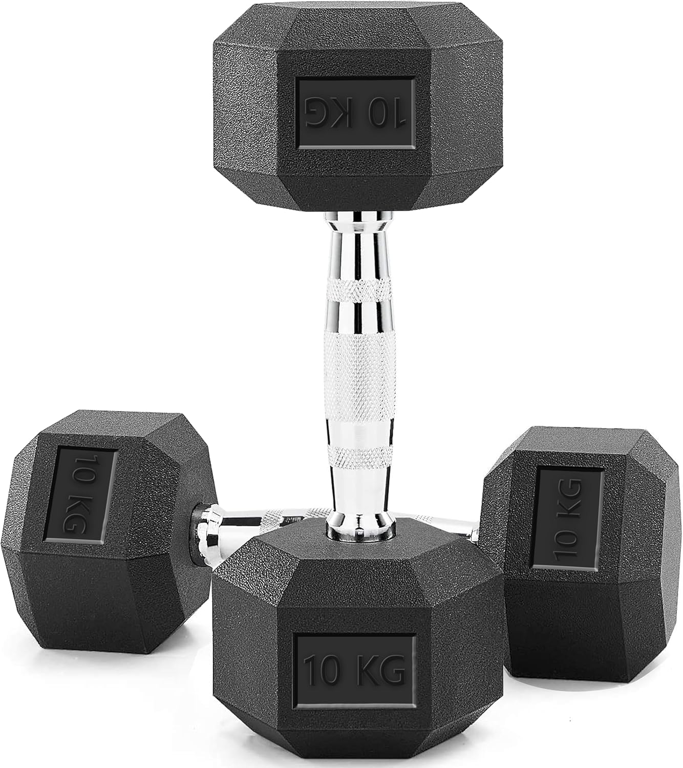 Hex Dumbbells 10kg Pair | Rubber Coated Cast Iron Weights