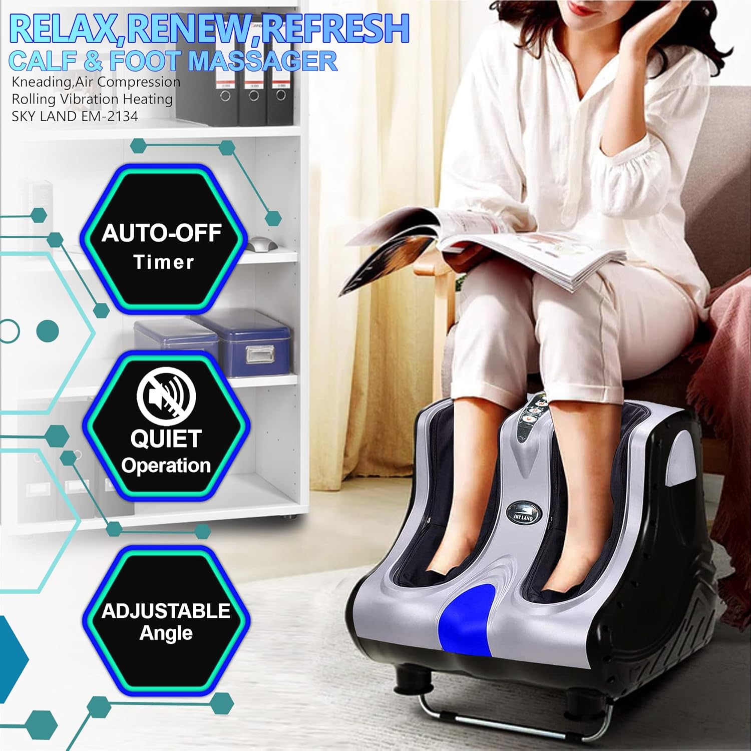 Kneading,Air Compression Rolling Vibration Warming Foot Massager And Calf Massager- EM-2134 - Image 6