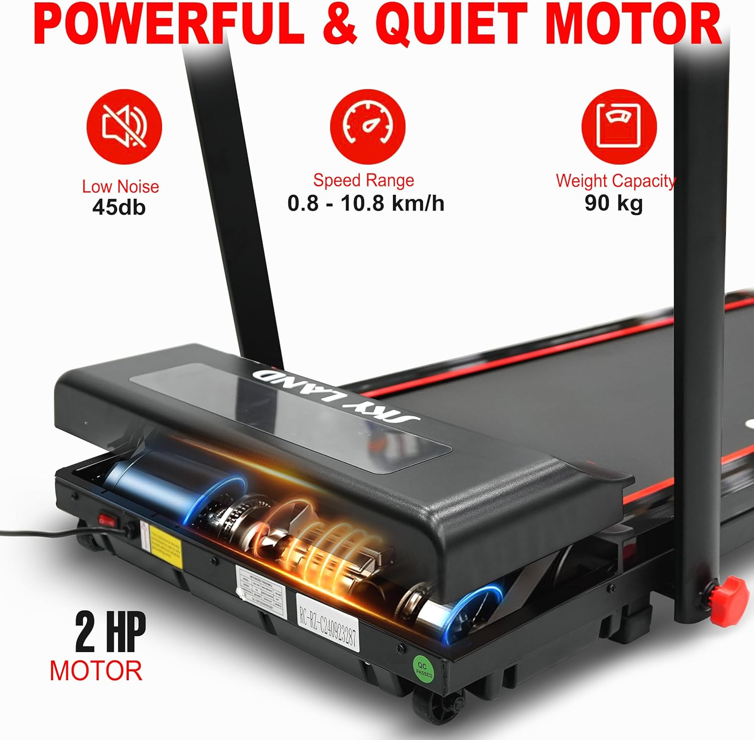 Under Desk Treadmill Walking Pad with 2HP Motor | Foldable Treadmill With Bluetooth, LED Display & Remote Control | Running Machine 2 Speed Modes for Home & Office, EM-1307 - Image 5