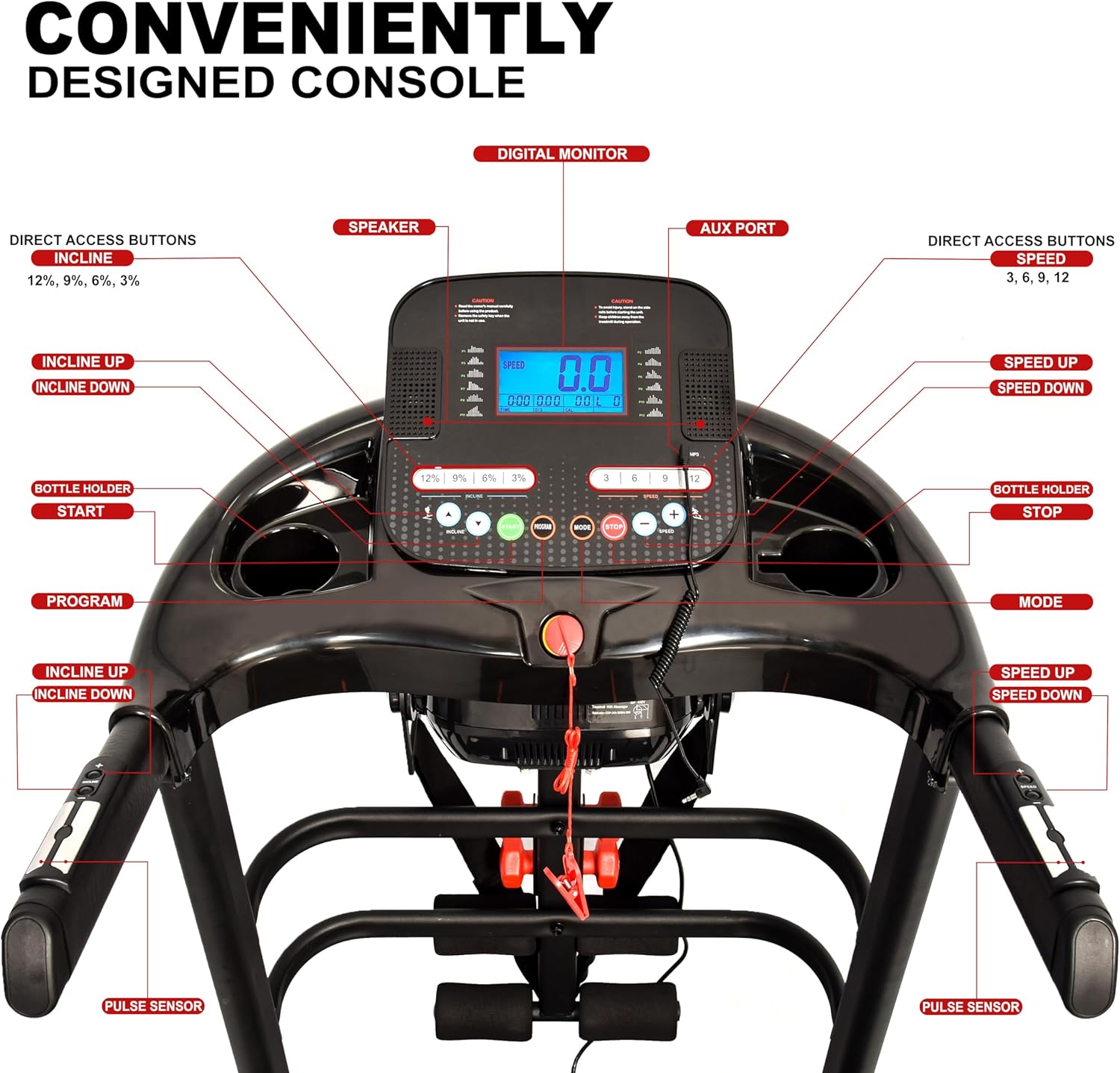 Treadmill 5HP Peak Motor Running Machine with Auto Incline, Foldable Treadmill for Home Gym, Bluetooth FitShow App, Massager & Dumbbells, 16 km/h Speed, 120kg Capacity EM-1255 - Image 5
