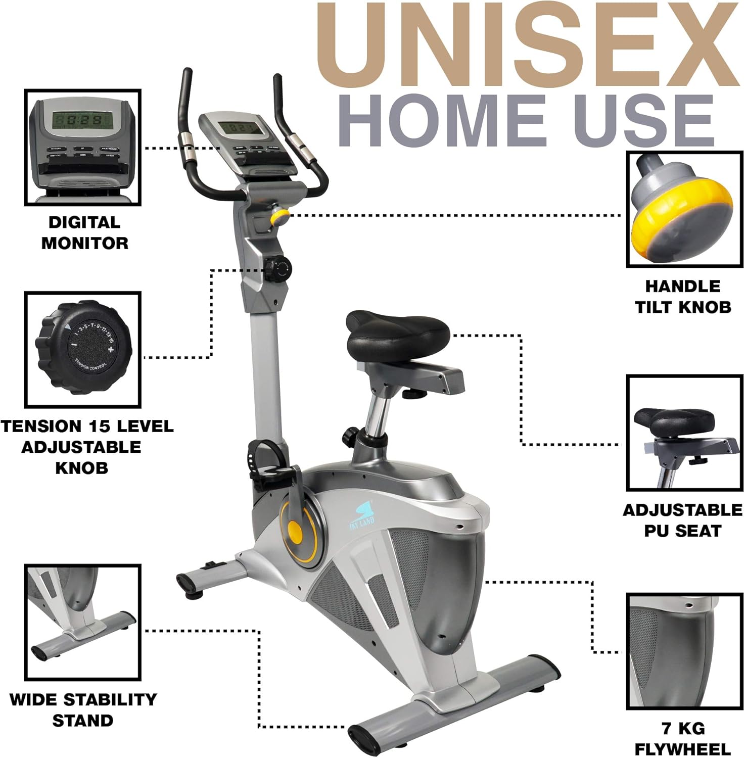 Magnetic Upright Exercise Bike with 15 Resistance Levels, Silent Belt Drive, Adjustable Seat, 250 lbs Weight Capacity & LCD Display for Full-Body Workouts, Exercise Bike For Home EM-1542 - Image 3